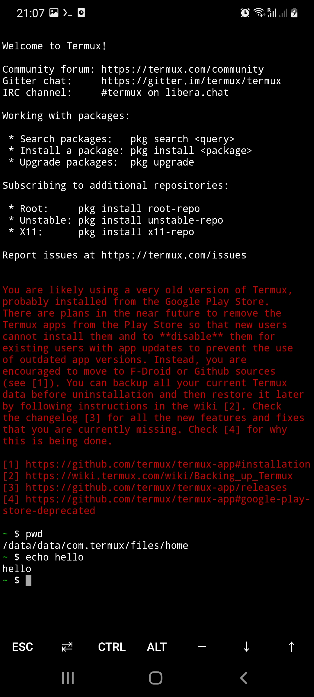 A screen capture of Termux.